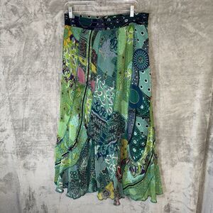 Mirasol Patchwork Fairy Maxi Skirt Size Medium Green Whimsical Boho Lined